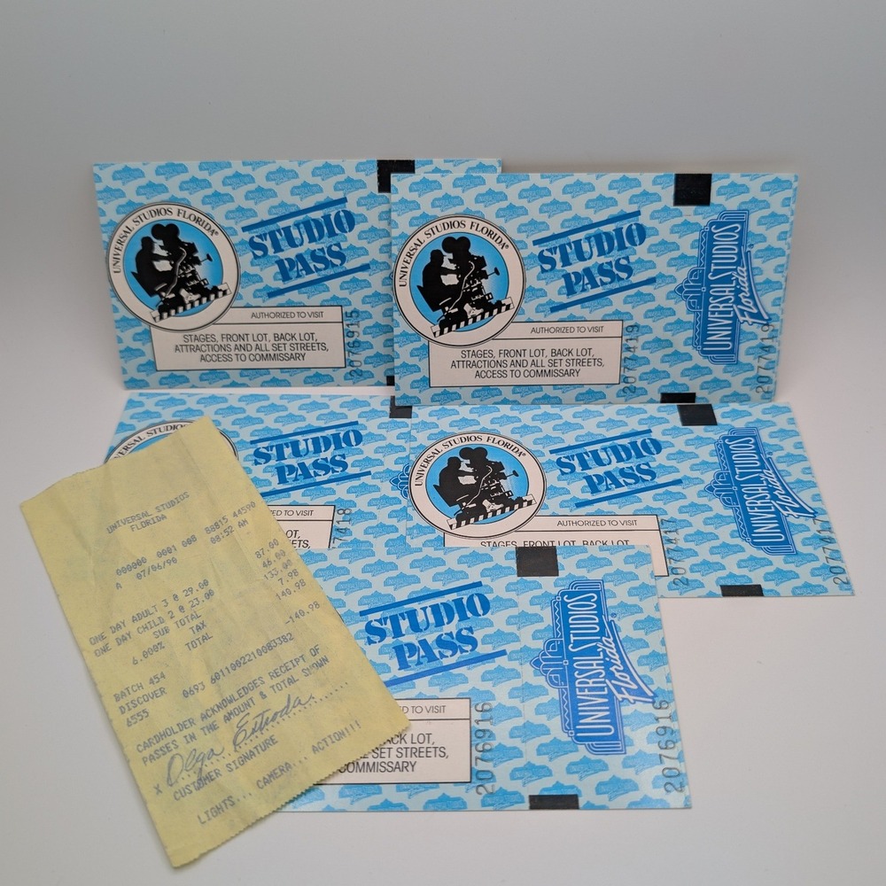 Vintage 1990 Universal Studios Florida Opening Summer Studio Pass Lot 5 Receipt